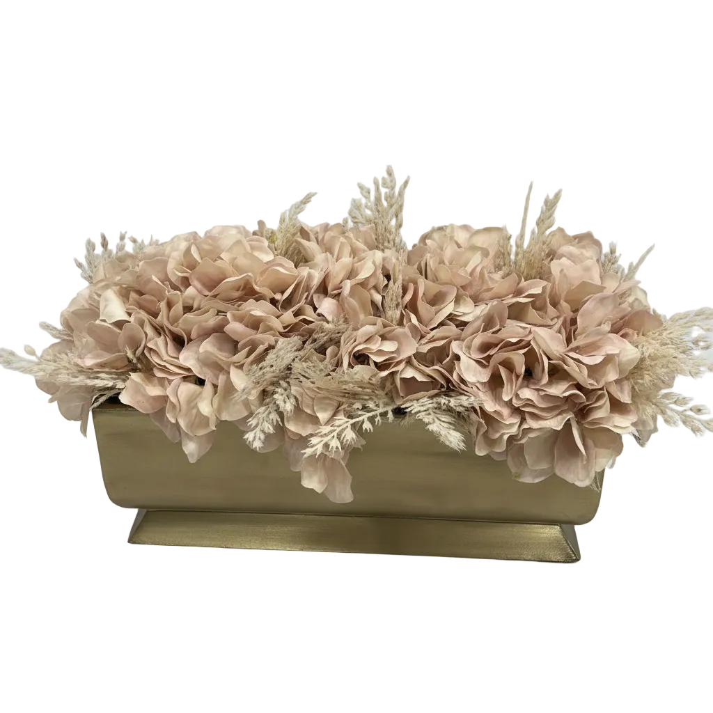 Flaura Beige Hydrangeas in Gold Pot