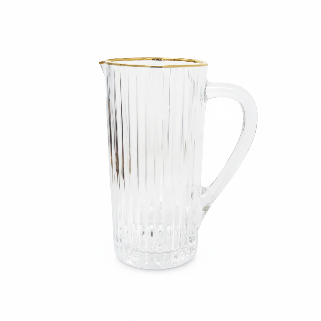 Liscio Ottico Pitcher with Linear Design and Gold Rim