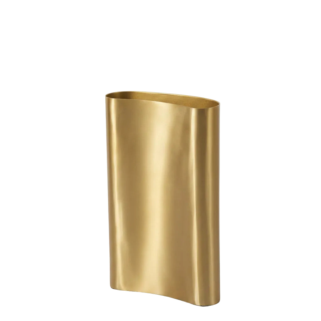 Bretagne matte gold curved aluminum vase, 12 inch