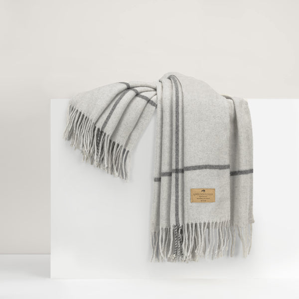 Lands Downunder Cashmere/Lambswool Throw- Light Gray/ Dark Gray Windowpane