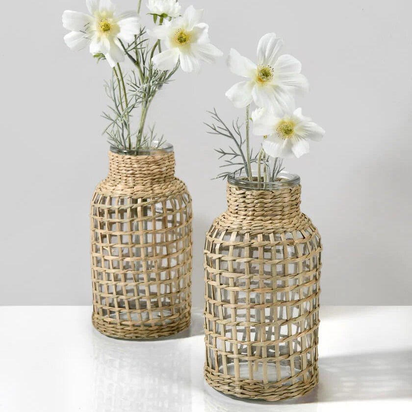 Los Cabos Tall Rattan Glass Vase