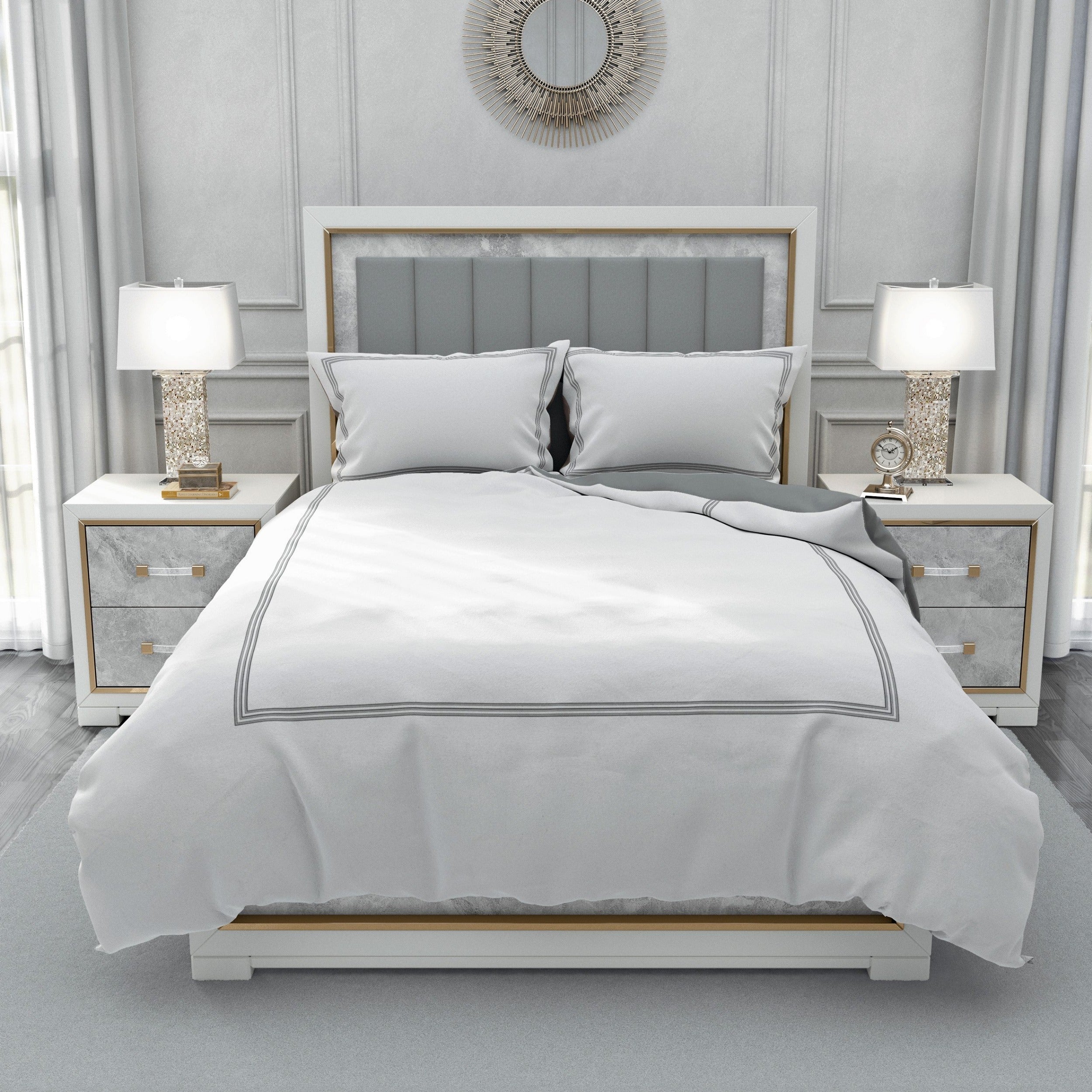 Aura Home Grey Embroidered Hotel Duvet Set