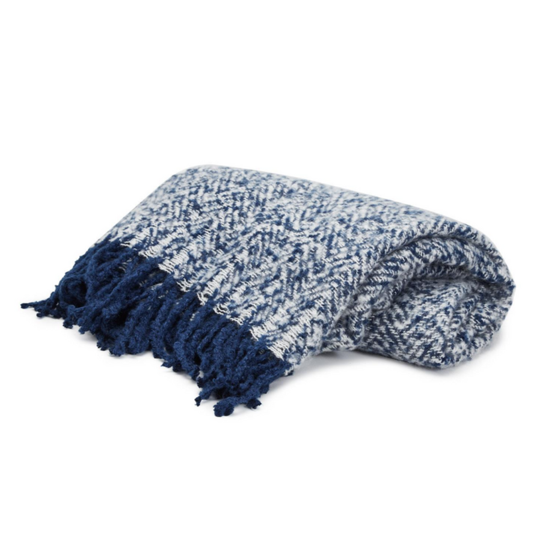 Blue herringbone online throw