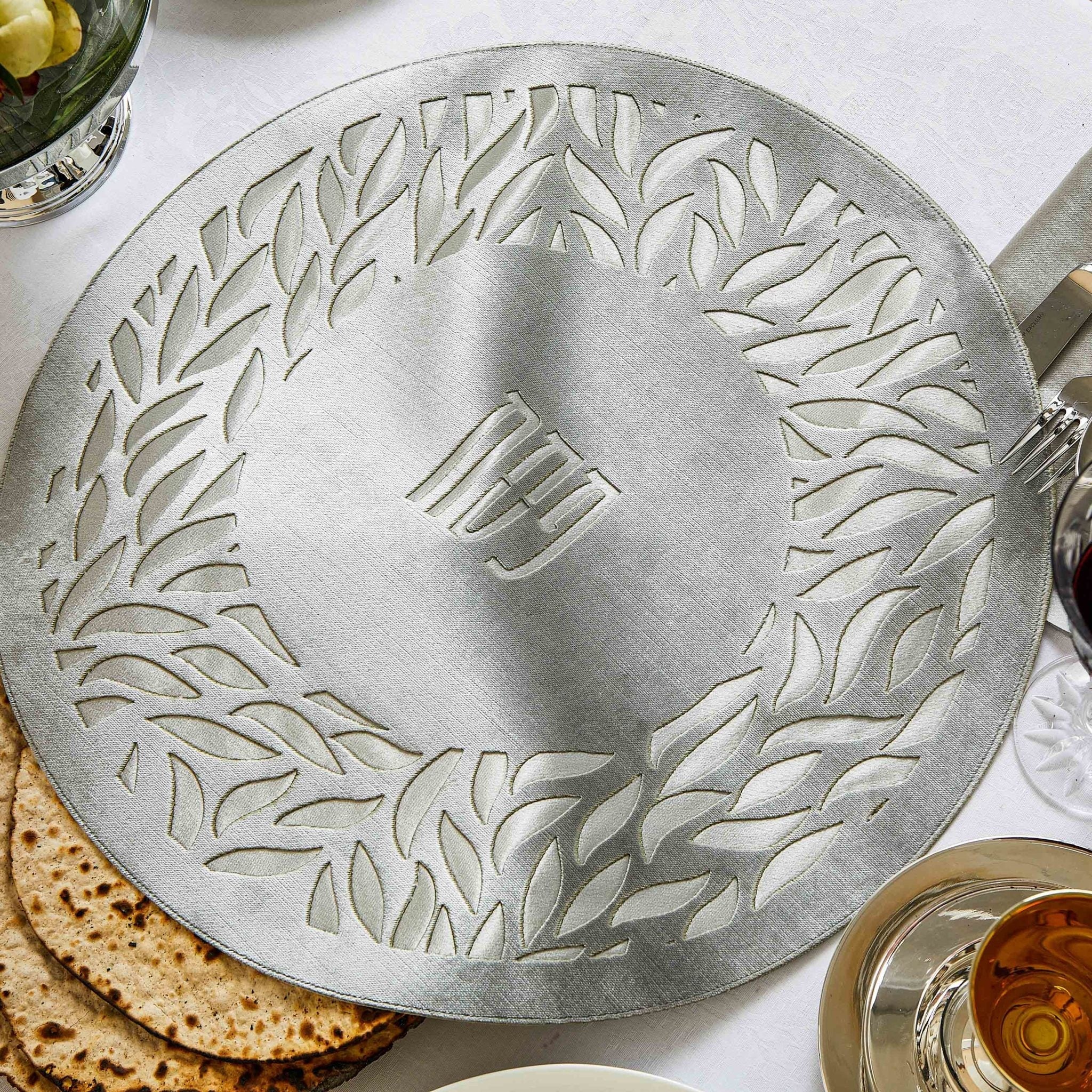 Ben Chaim Silver Leaves Velvet Pesach 3-Piece Set