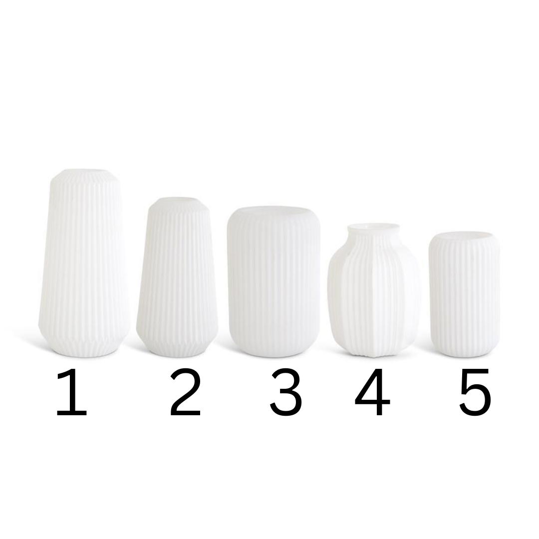 White Ribbed Glass Vases