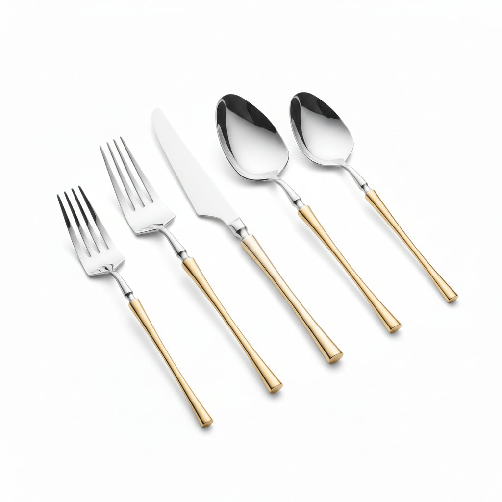 Vikko Irene Shiny Silver with Gold Handle Flatware Set