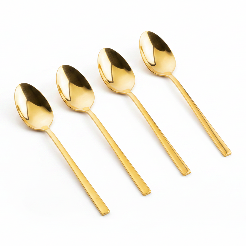 Vikko Shiny Gold Sapphire Square Coffee Spoon