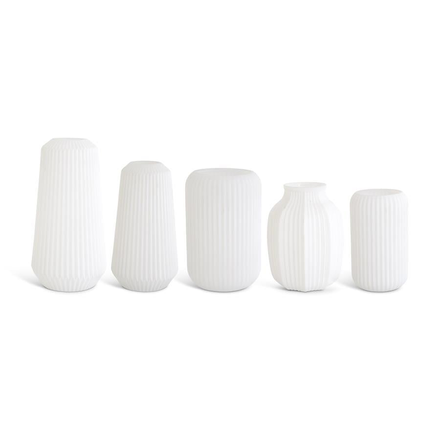 White Ribbed Glass Vases