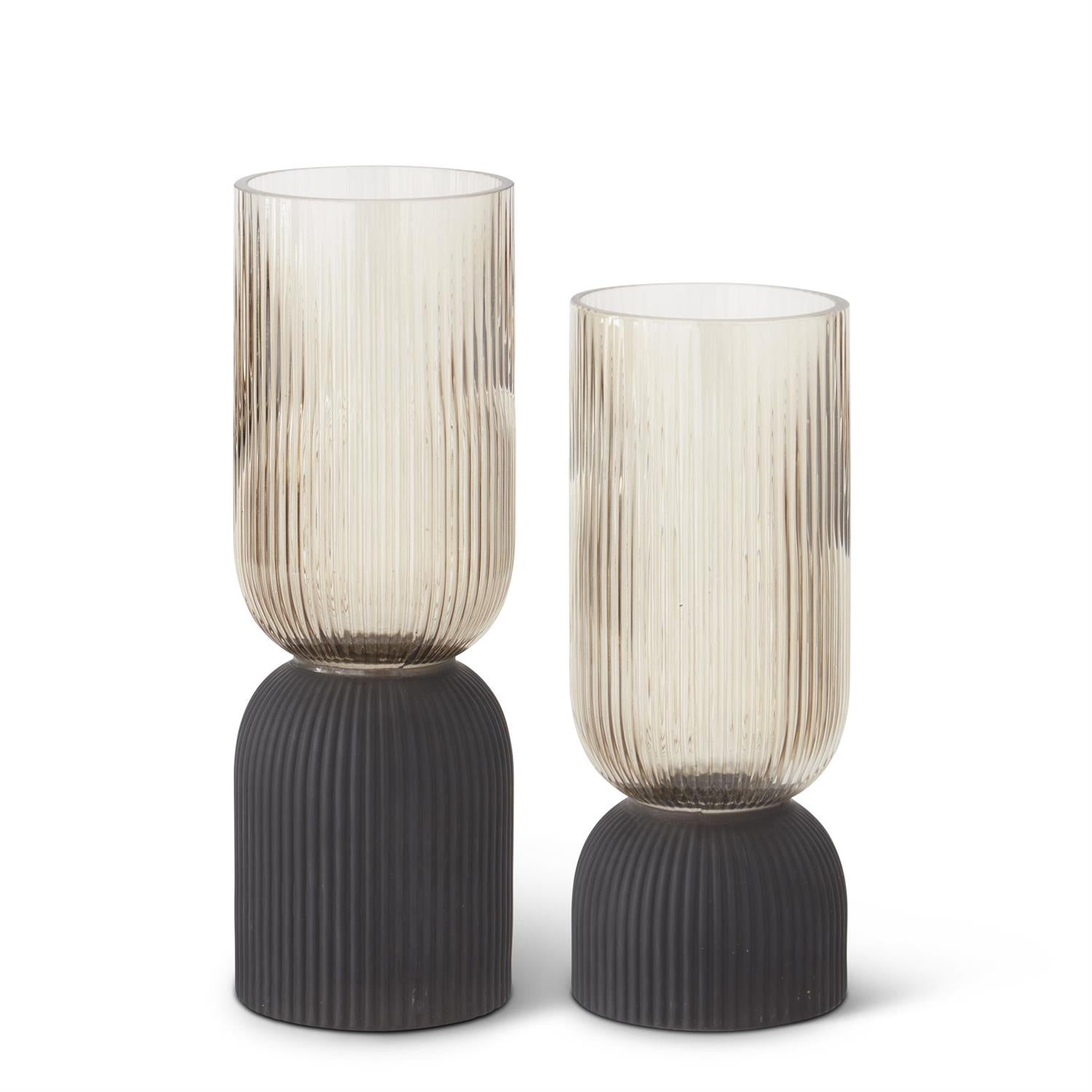 Ribbed Brown Transparent & Matte Black Vase