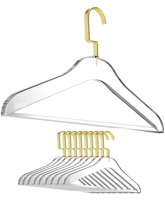 Gold Hook Acrylic Hangers with Bar - 10 Pack