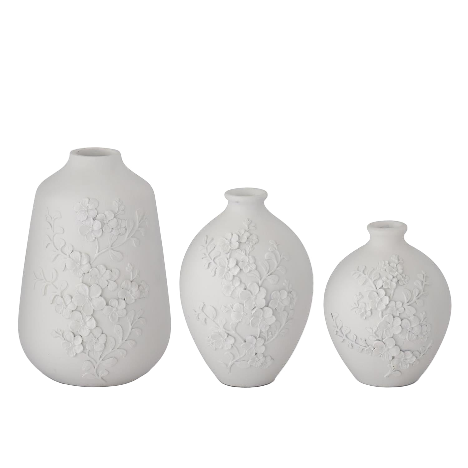 White Resin Floral Embossed Vases