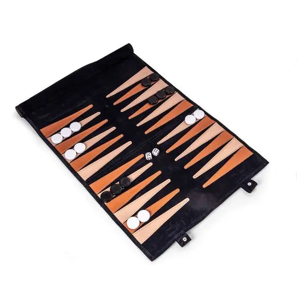 Navy Suede Roll-up Backgammon Travel Set
