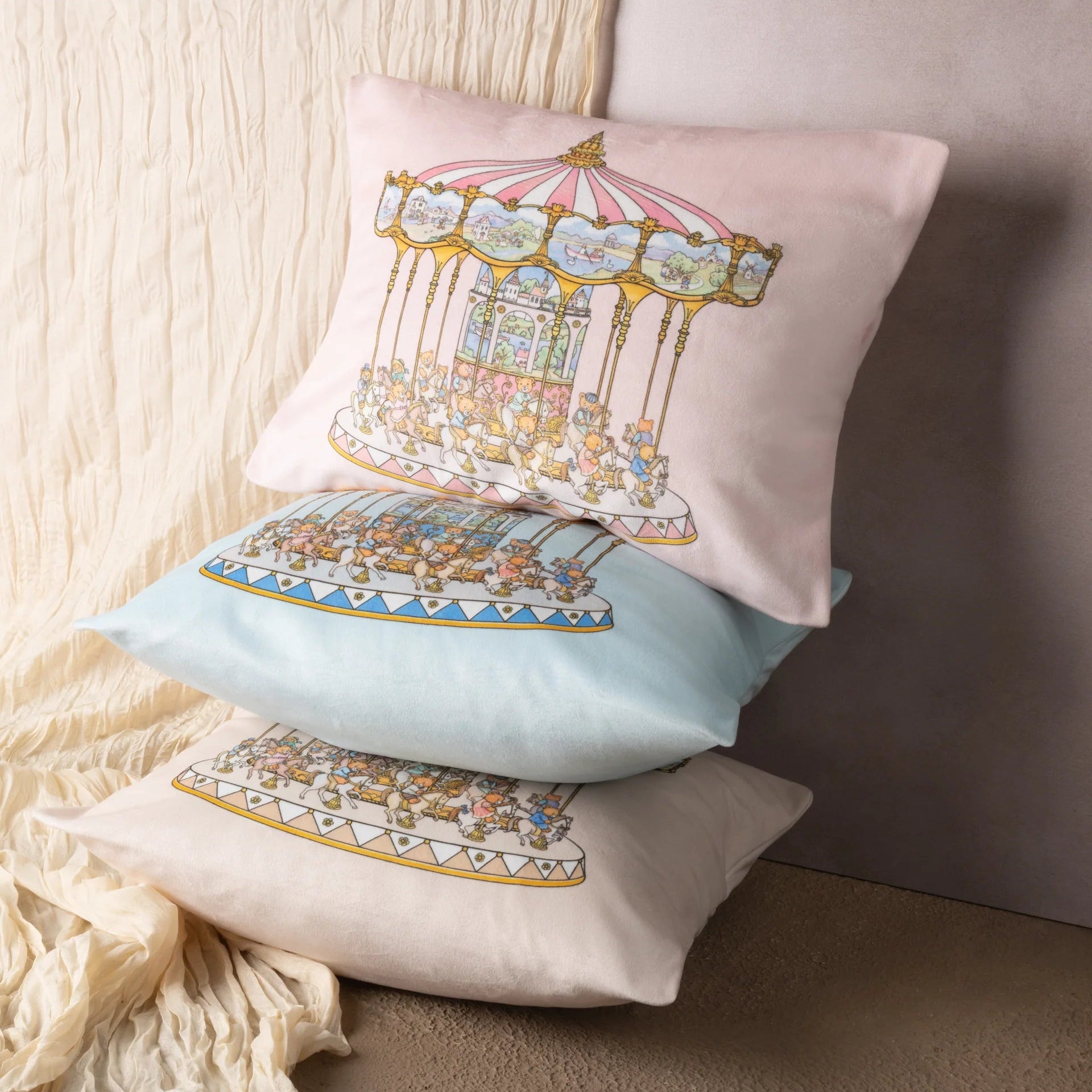 Lil Teddy's Merry Go Cushion- Vanilla Bean