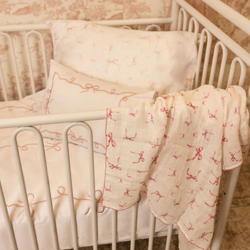 Petite Belle Laffayette Pink Lace Swaddle & Burp Cloth Set