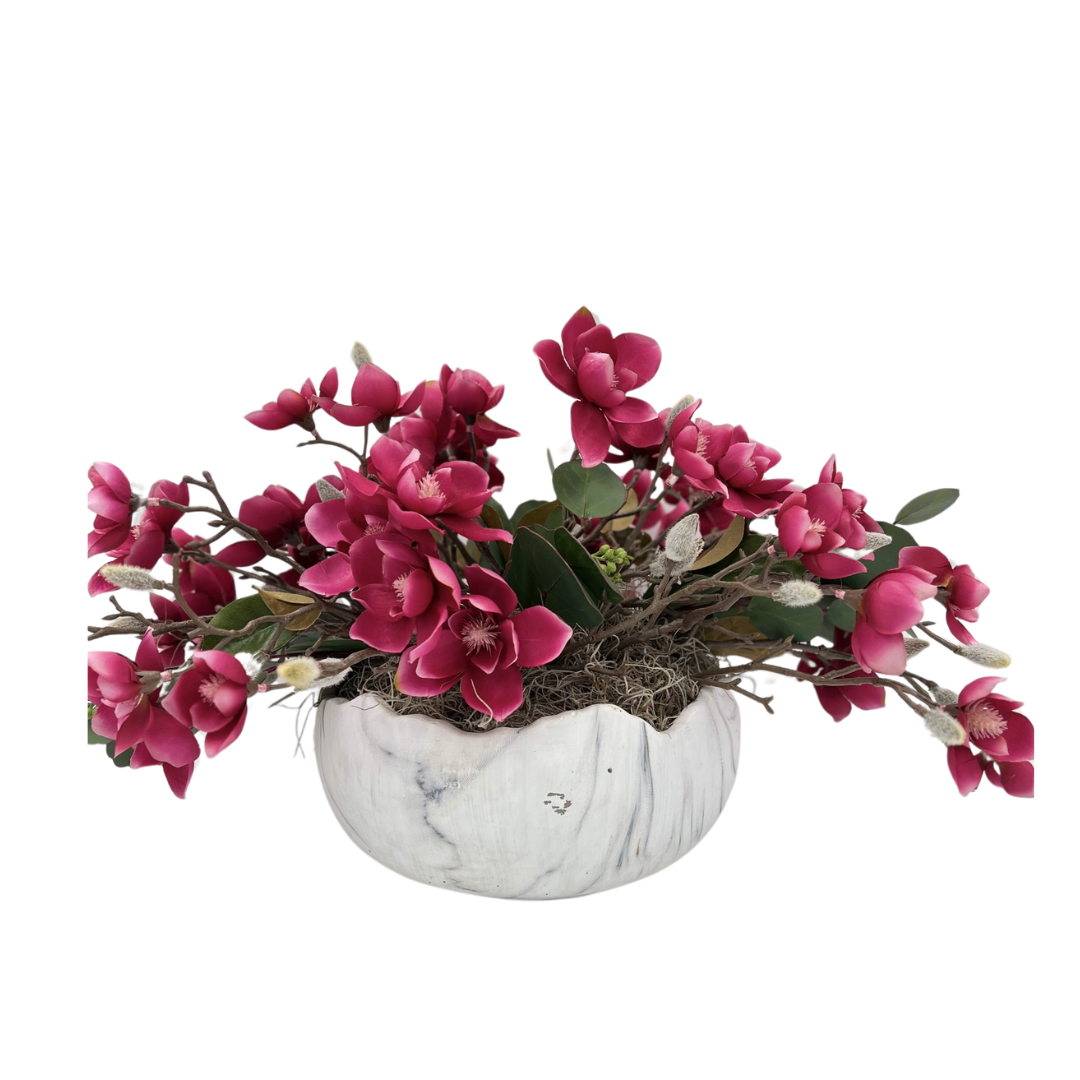 Flaura Dark Pink Magnolia in Marble Pot