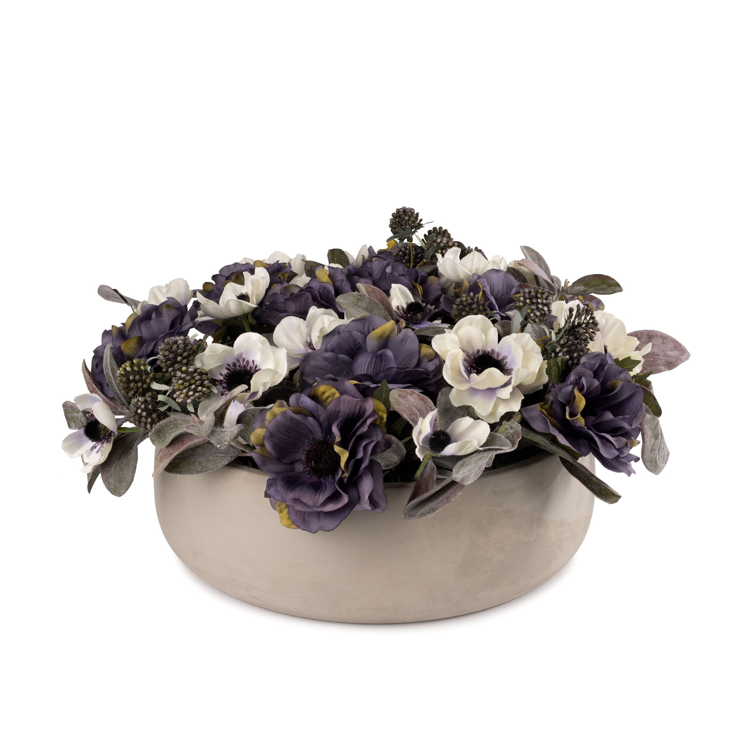 Flaura Violet Anemone Florals in Cement Pot