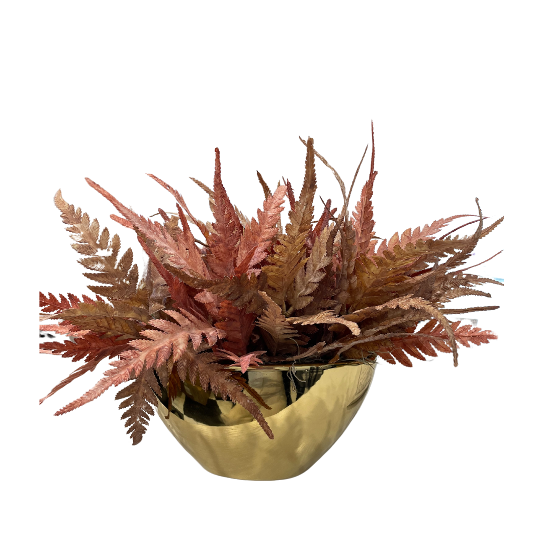 Flaura Burgundy Leaves Arrangement  In Gold Pot