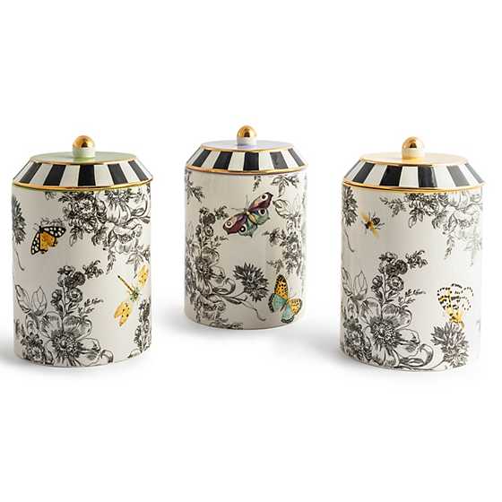 MacKenzie-Childs Butterfly Toile Canisters- Set of 3