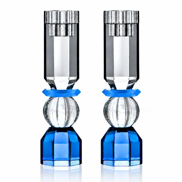 modern Cut tall candlestick Cobalt/Blue
