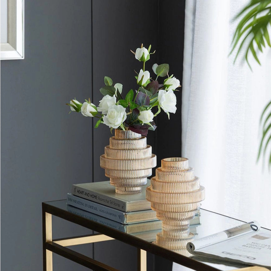 Amber Geometric Ribbed Vase
