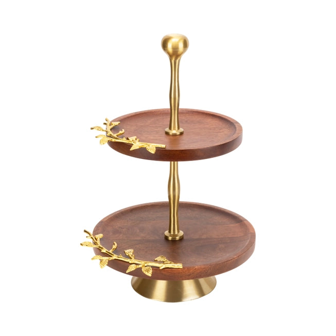 Golden Vine Wooden 2-Tiered Tray Stand