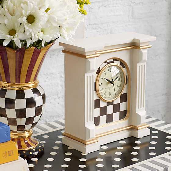 MacKenzie-Childs Courtly Check Mantel Clock - Off White