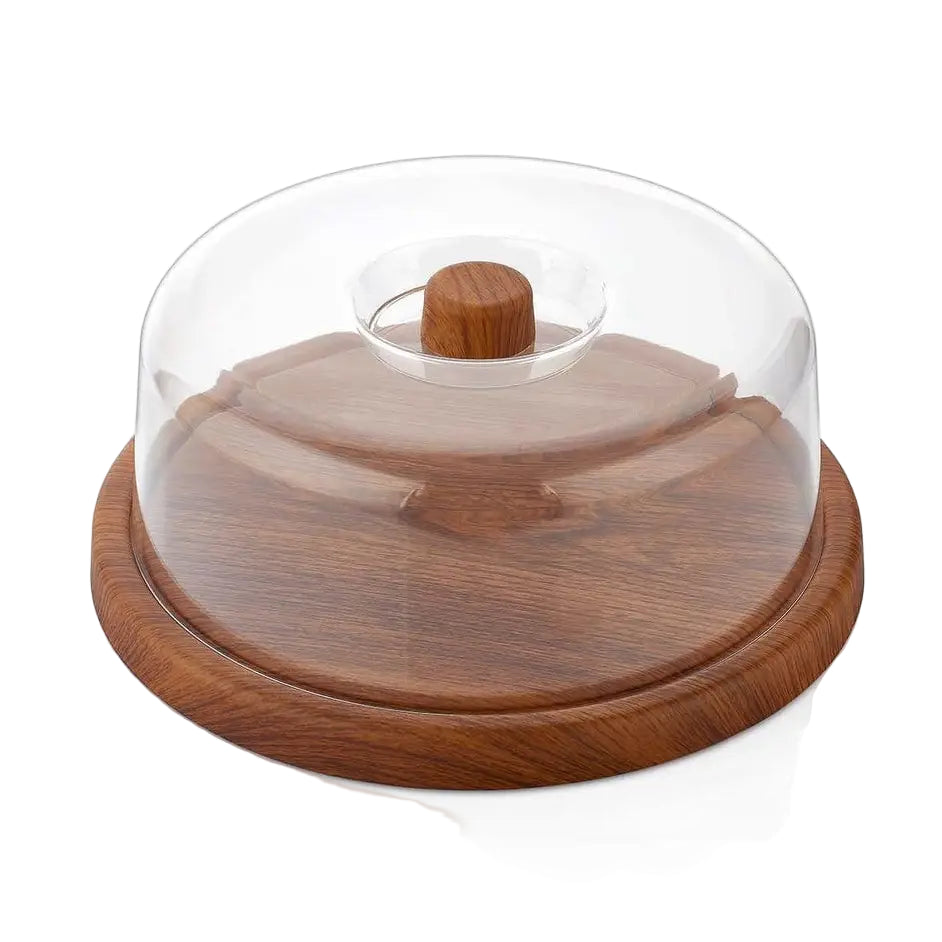 Round Mahogany Lucite Serving Tray & Cover