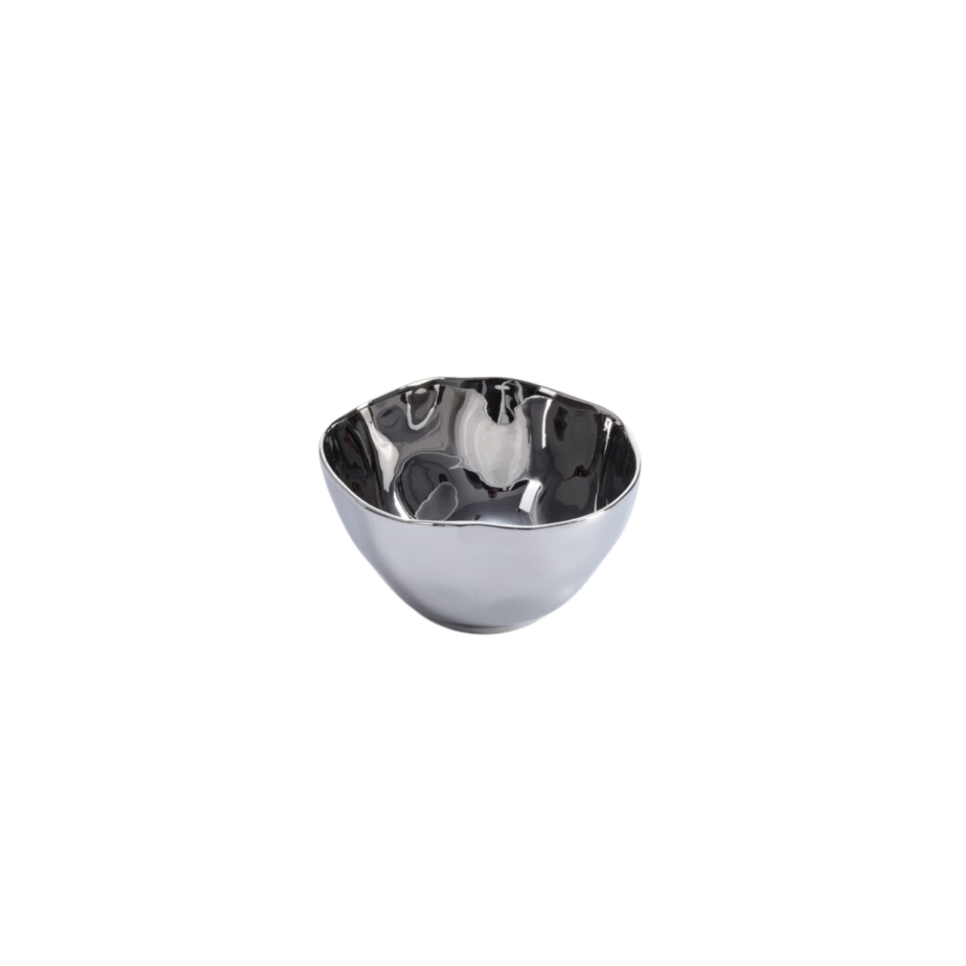 Silver Porcelain Round Snack Bowl