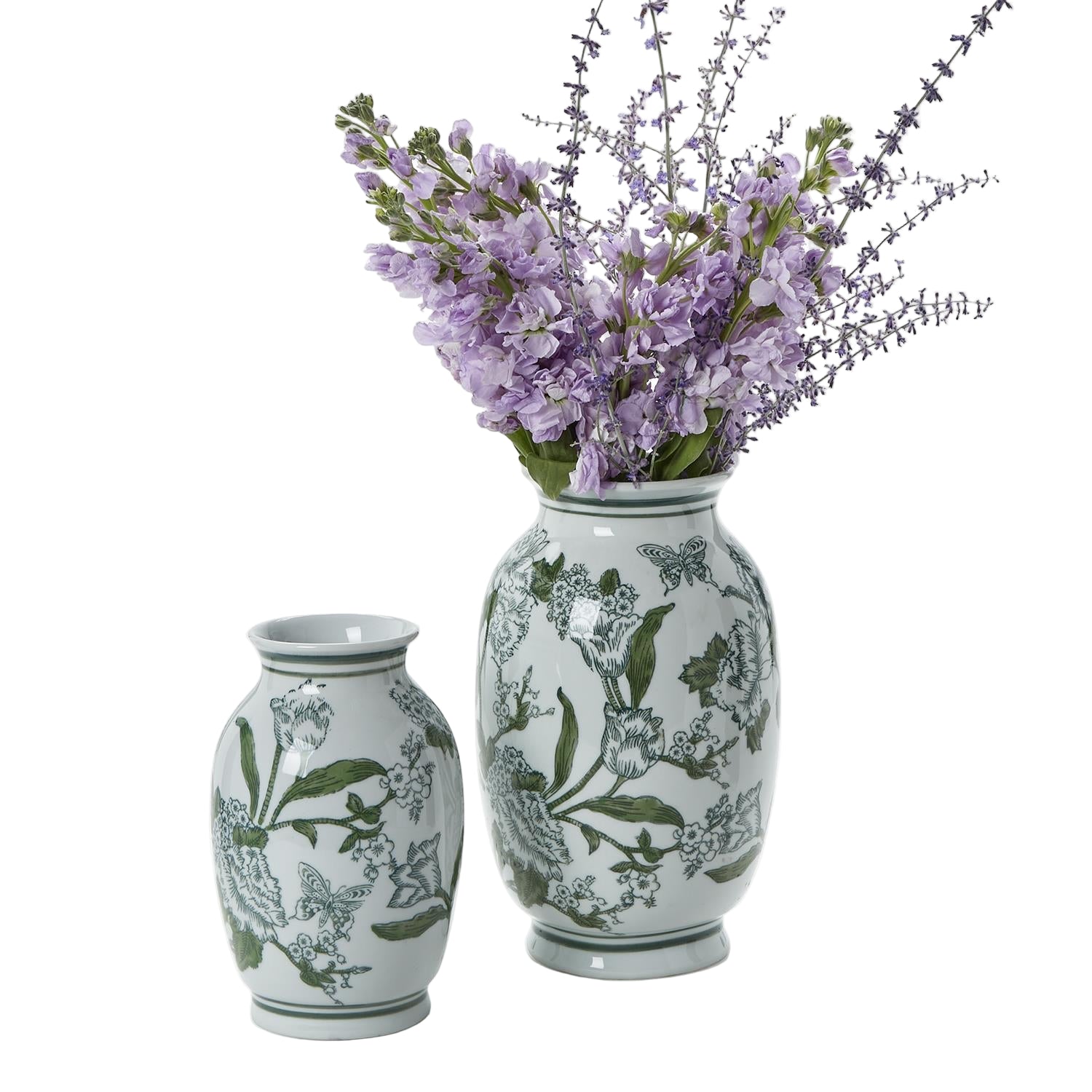 Primrose and Lotus Green and White Chinoiserie Porcelain Vases