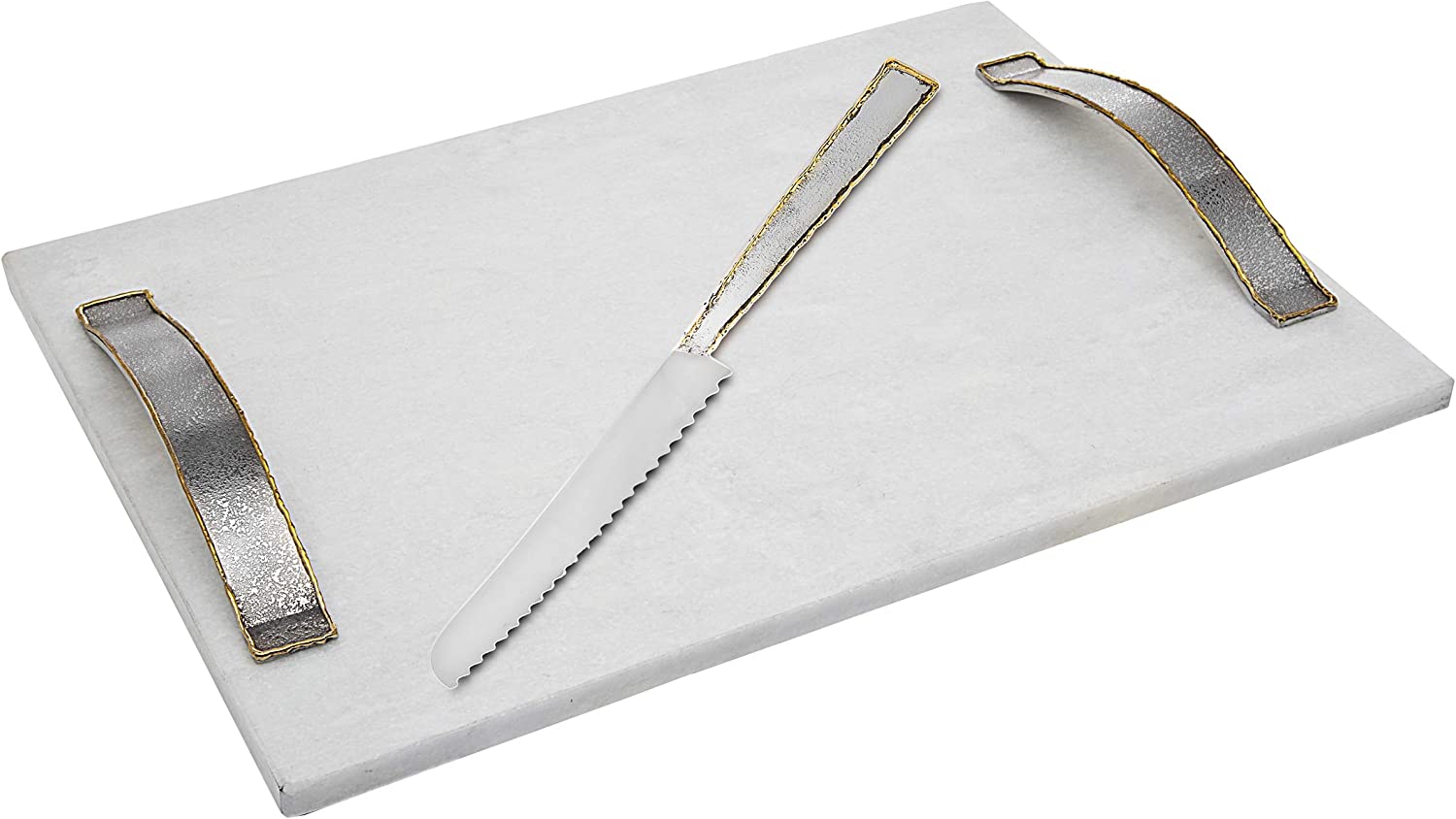 Golden Frosted White Challah Board & Knife Set