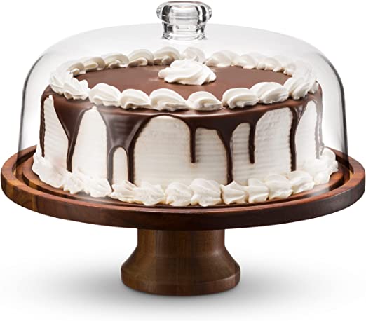 Acacia Wood Cake Stand with Acrylic Lid