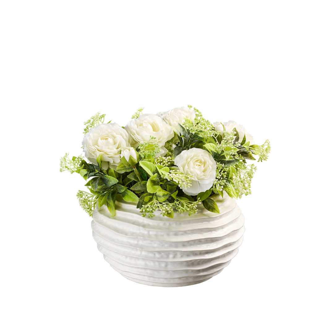 Flaura White Rose In Wavy Pot