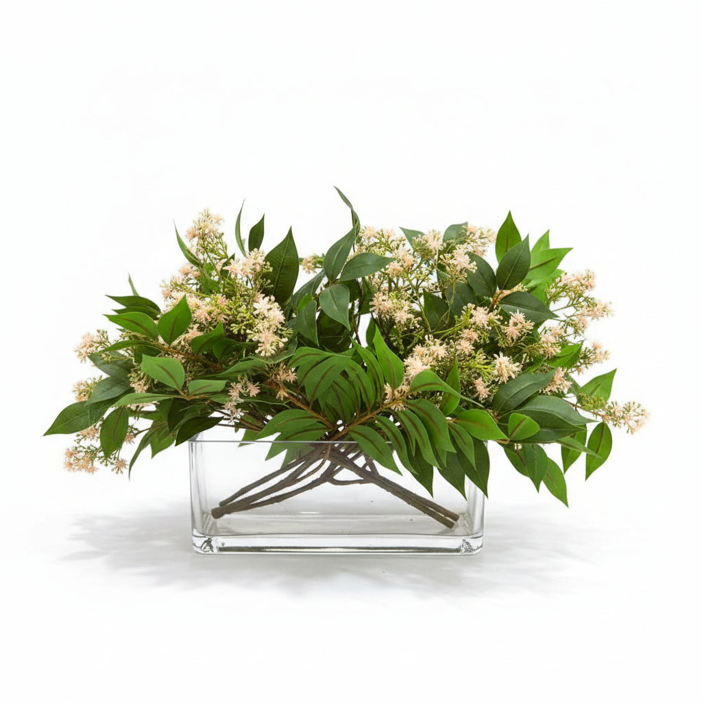 Flaura Peach Flowers in Glass Vase