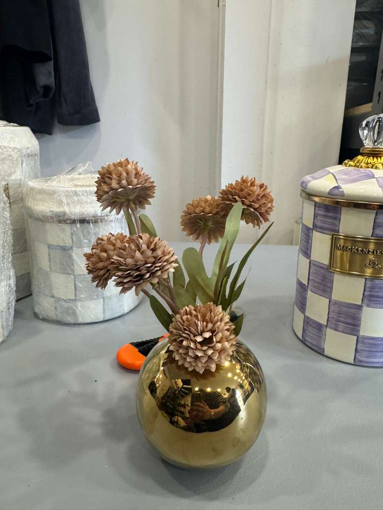 Gold bud vase with faux florals, teacher gift set