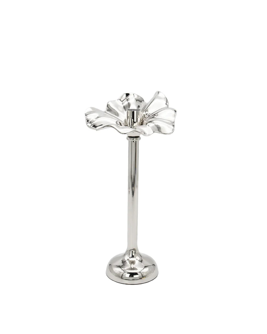Blossom Nickel Tapered Candle Holder- 13"