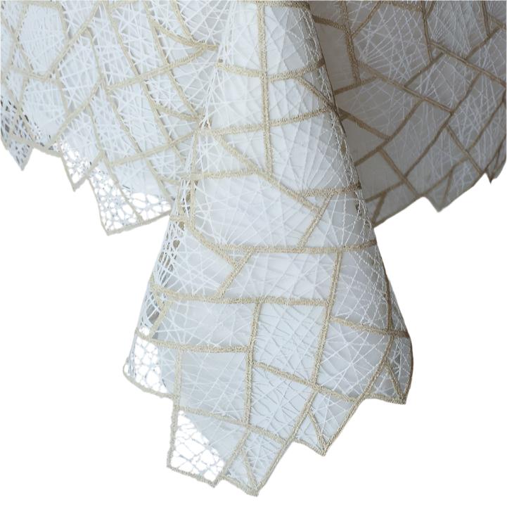 Adorn Your Table Sherlin Lace White and Taupe Lined Tablecloth