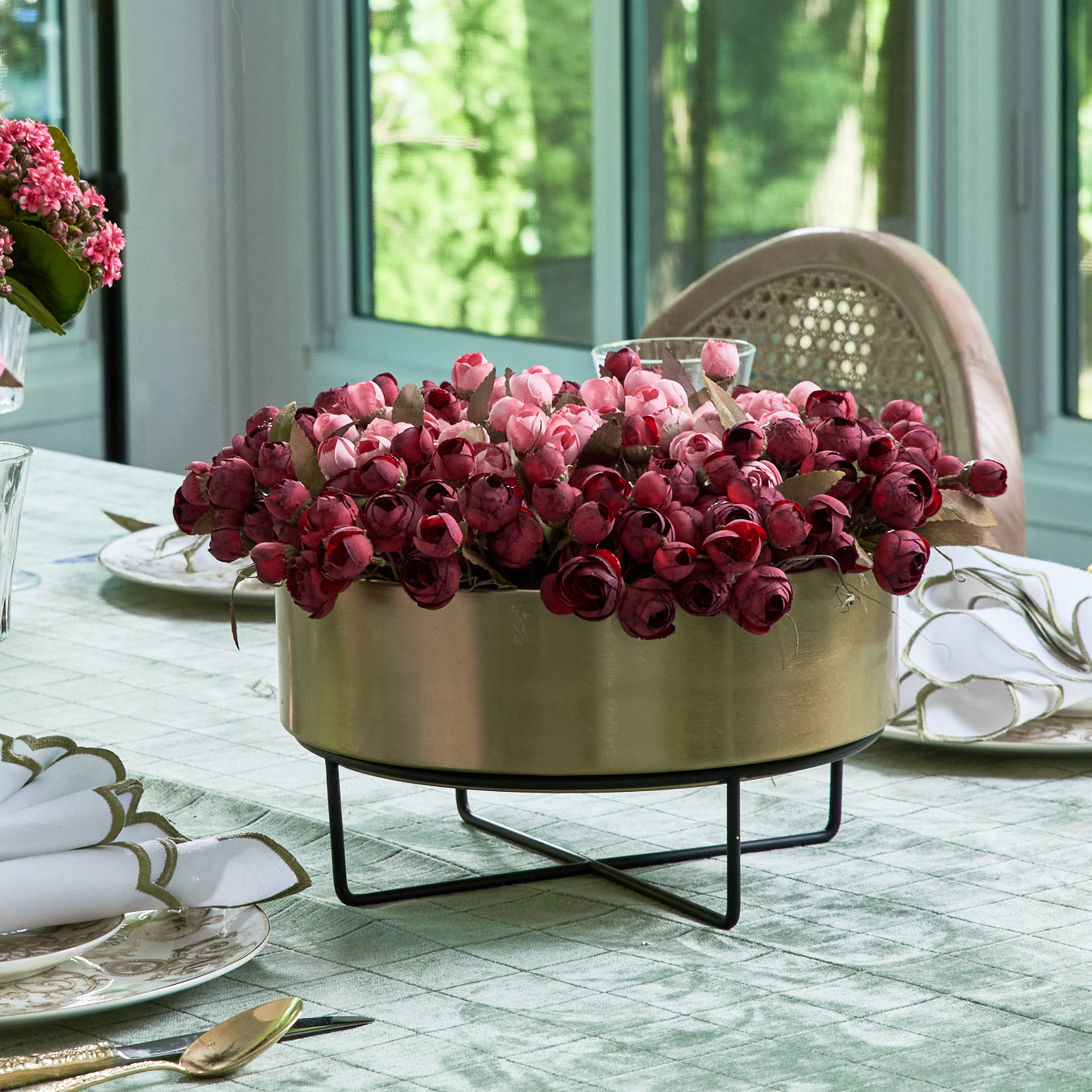 Flaura Mini Ranunculus in a Gold Raised Bowl