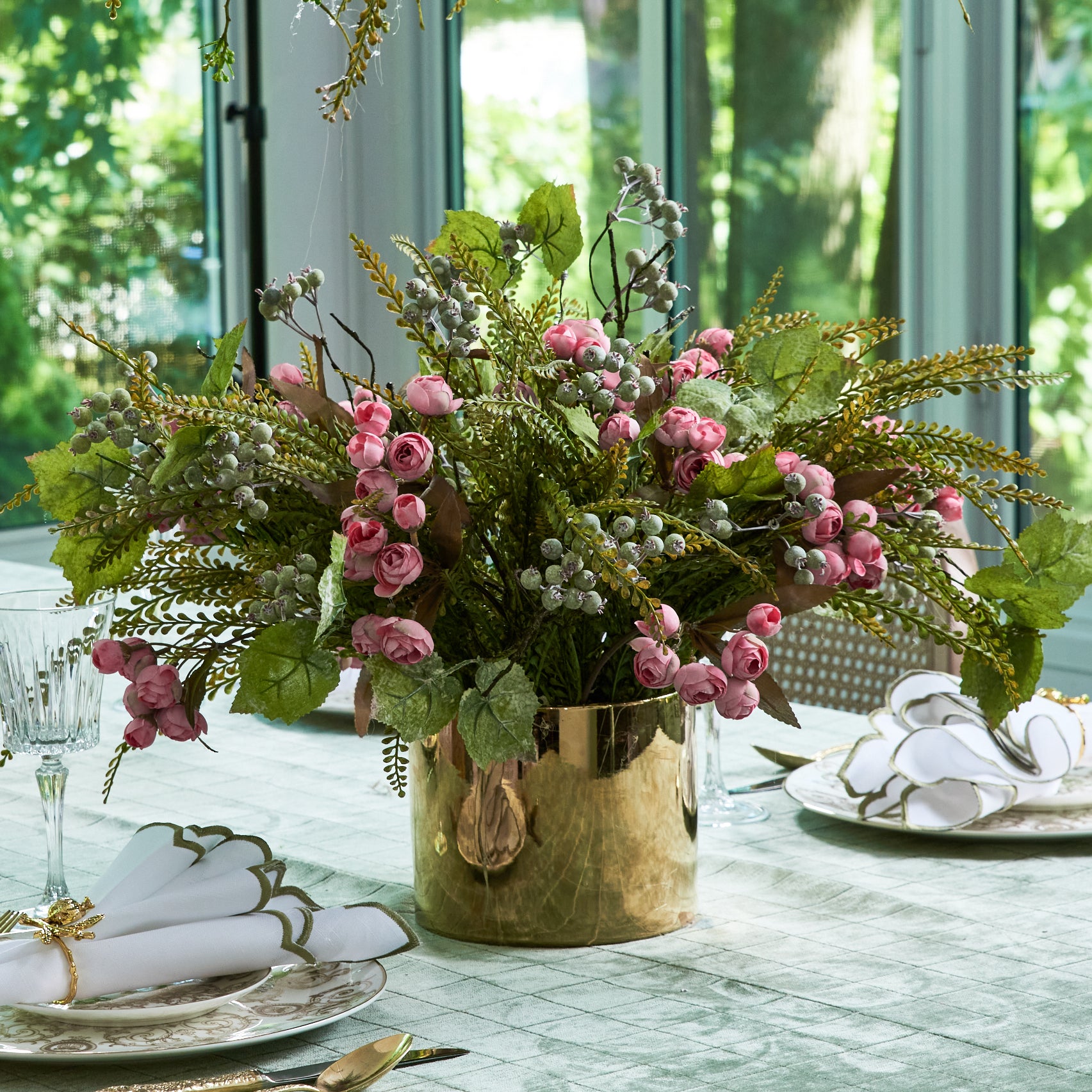 Flaura Ranunculus Arrangement in a Gold Pot