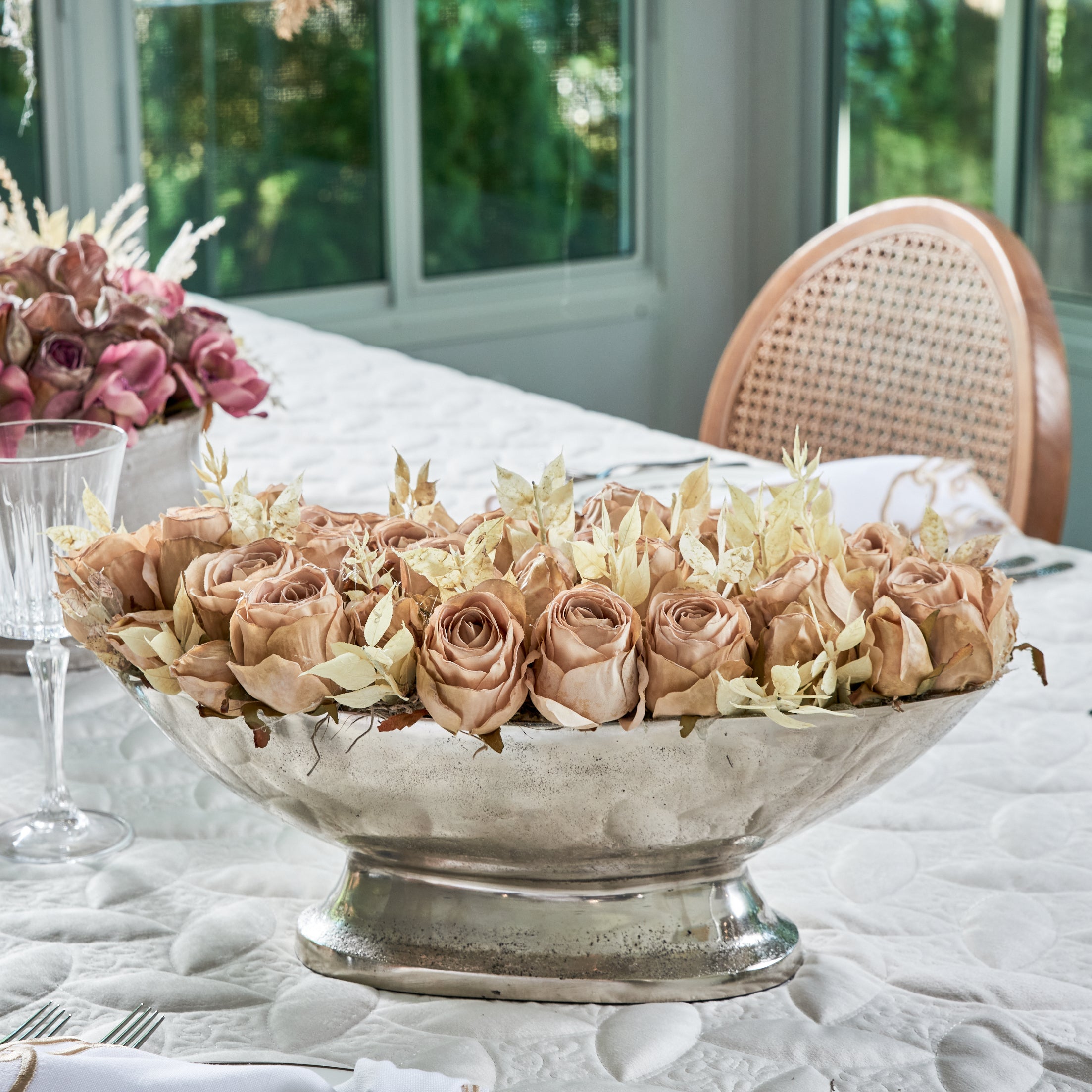 Flaura Muted Rose in Low Silver Bowl