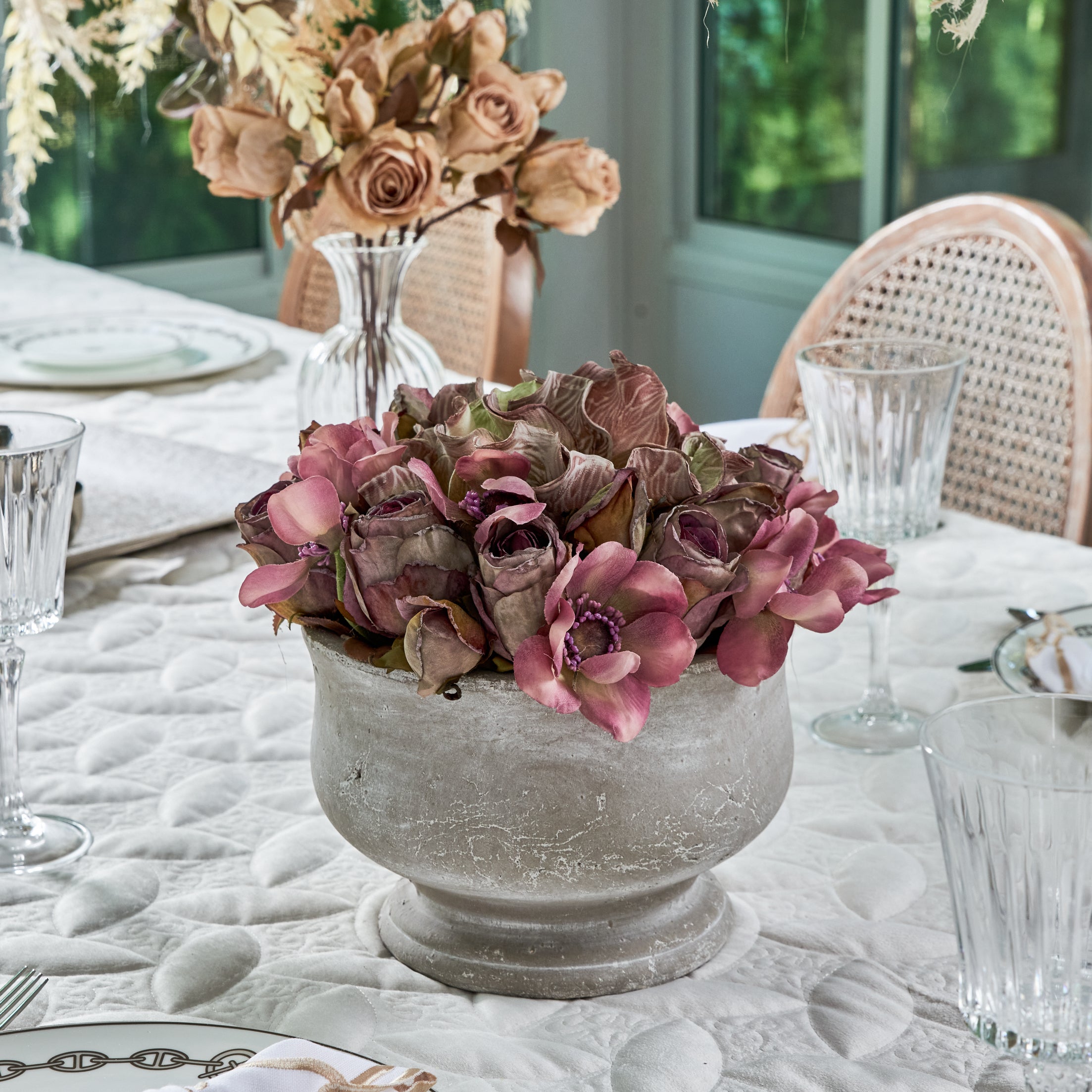 Flaura Mauve Arrangement in Cement Pot