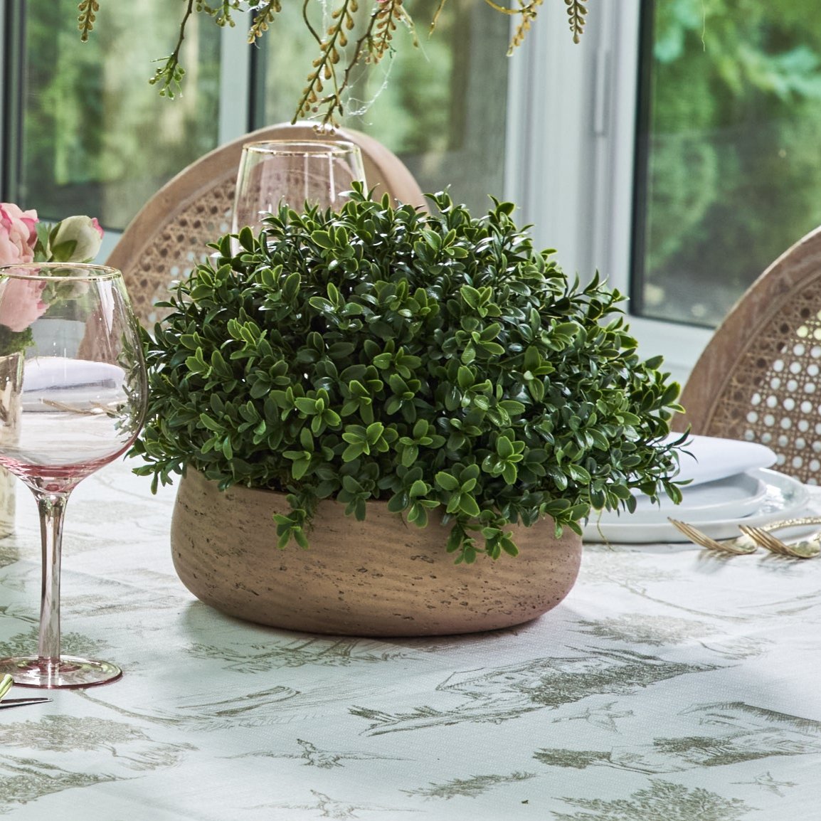 Flaura Green Boxwood in Stone Planter