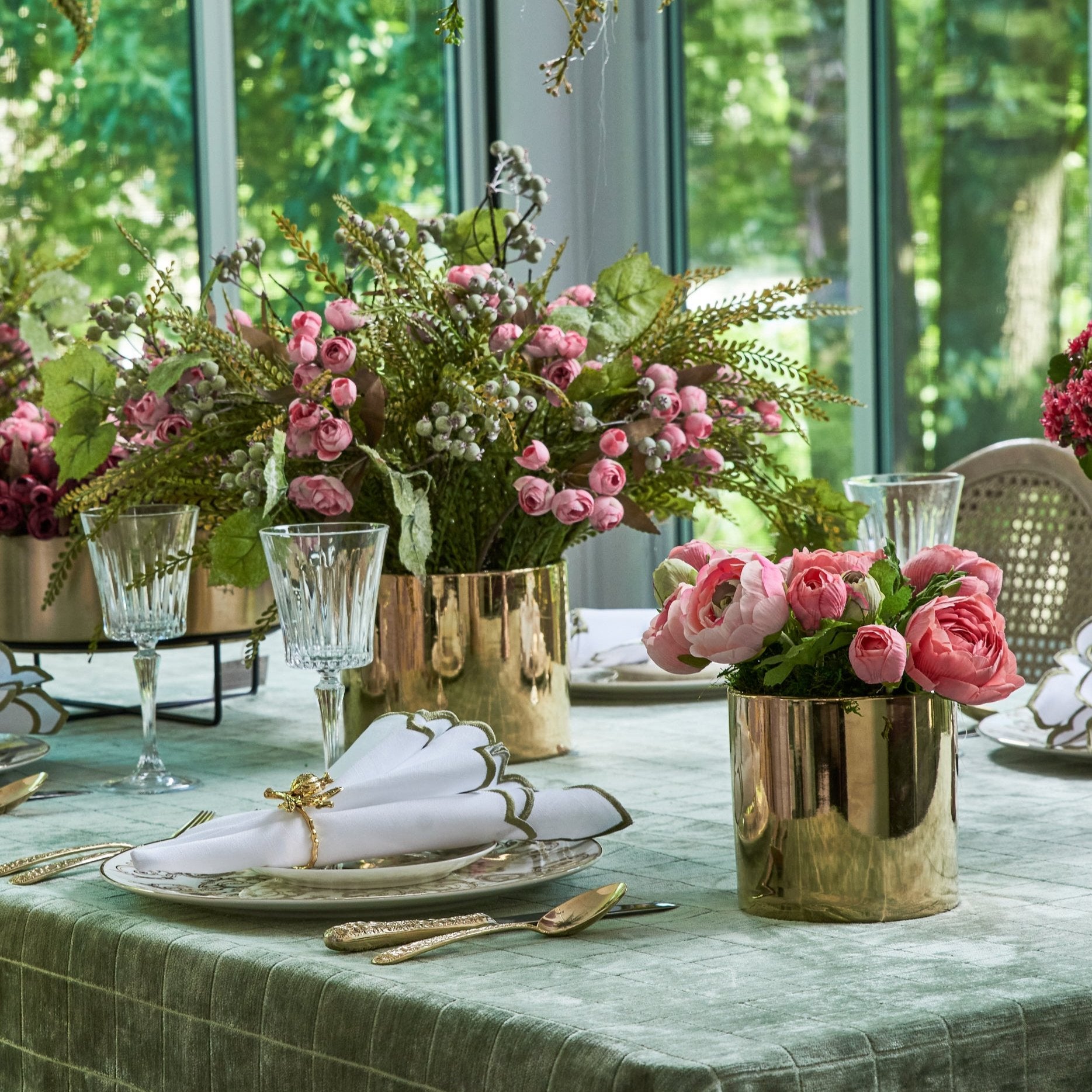 Flaura Pink Peonies in a Gold Pot