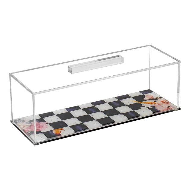 Large Black Checkered Lucite Cake Tray with Lid