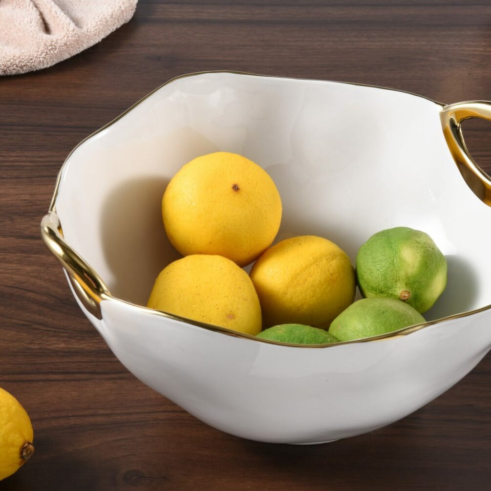 White Porcelain Bowl with Gold Handles