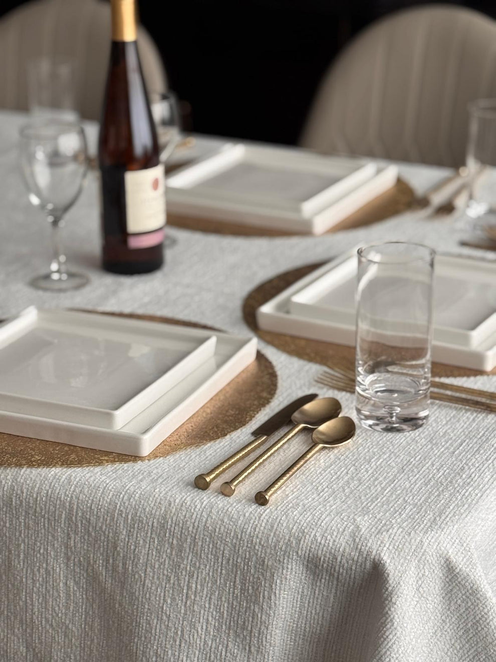 Adorn Your Table  Chenille Weave White Tablecloth