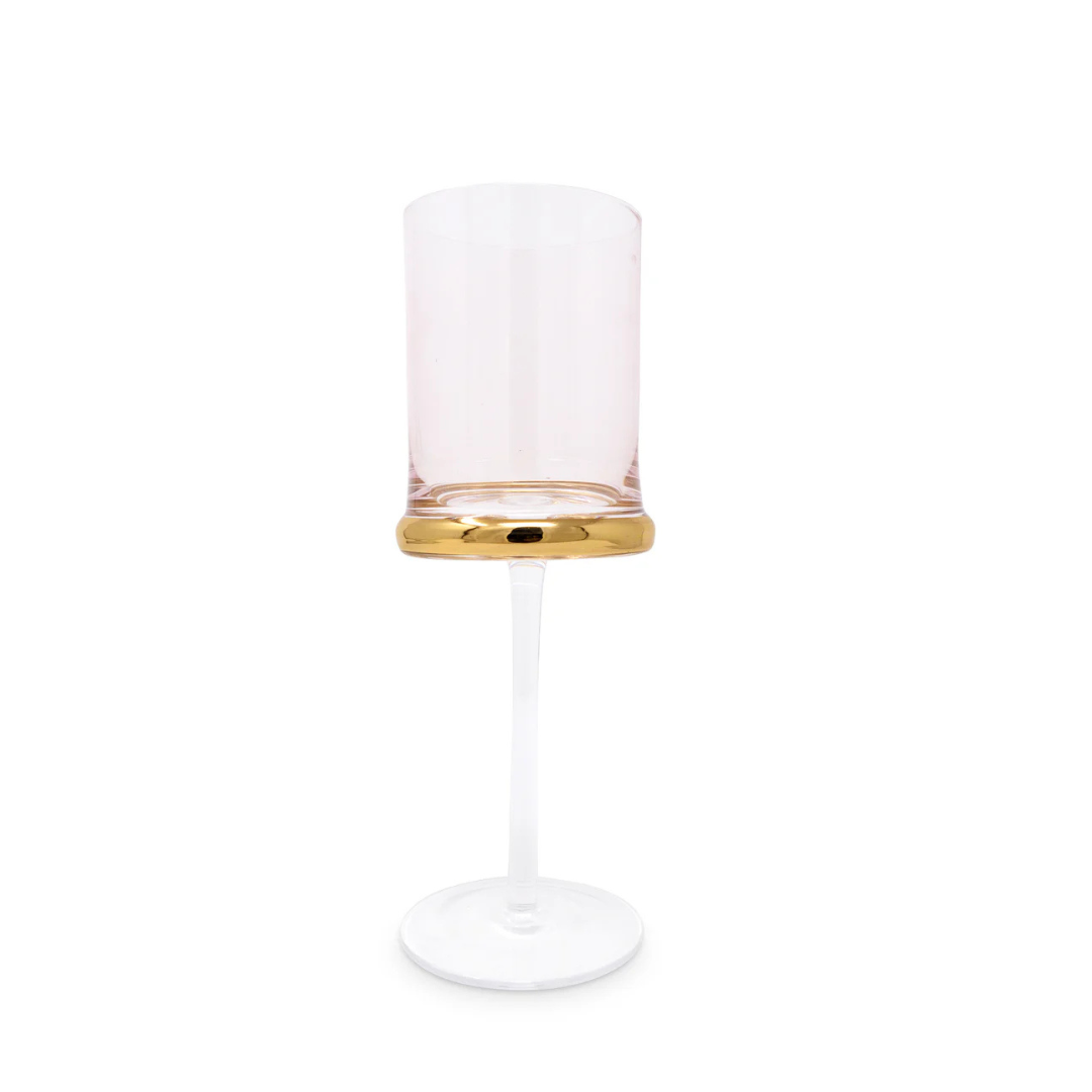 Square Pink Water Glasses with Gold Ring
