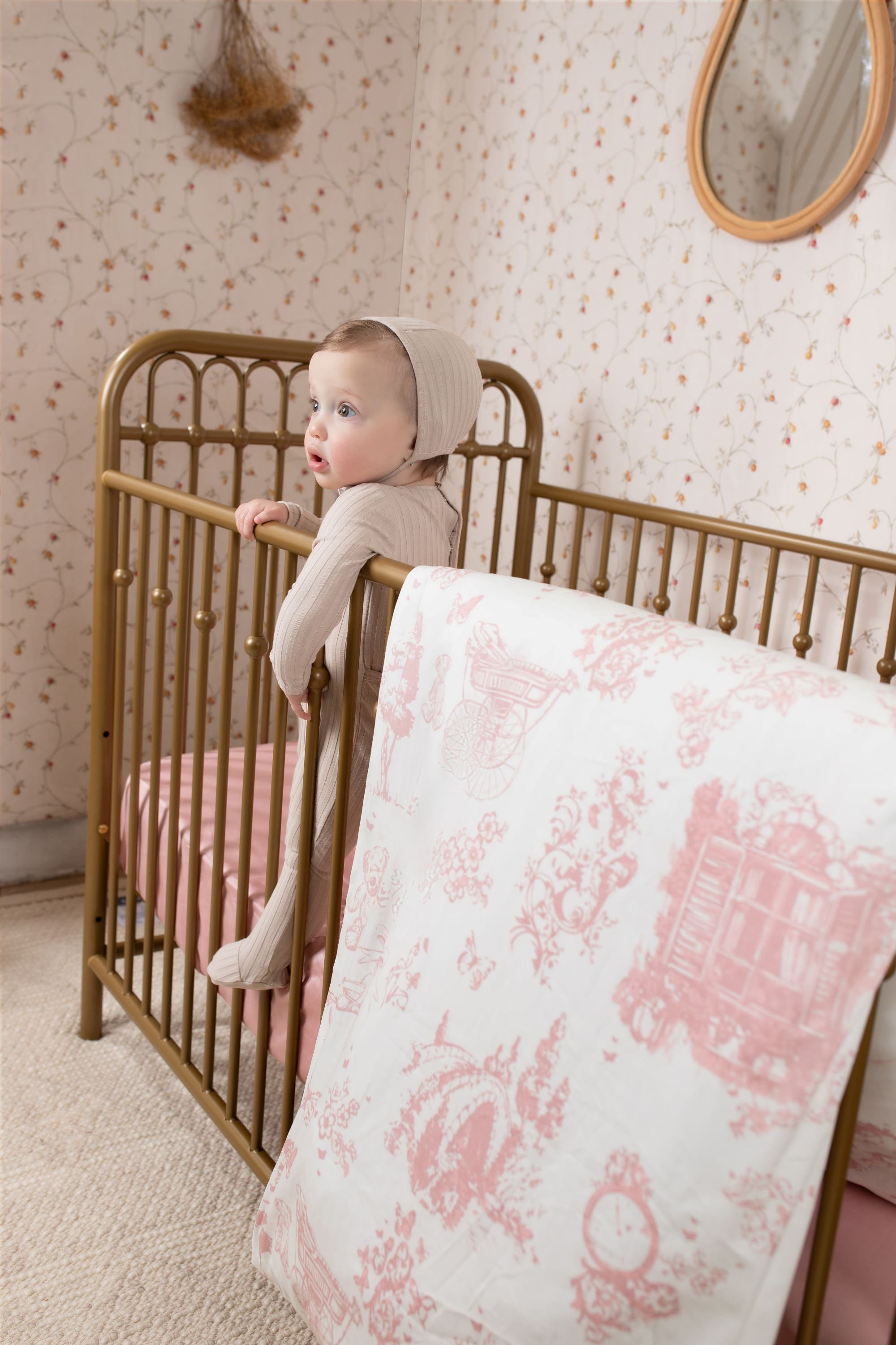 Petite Belle Toile Safra Crib Set- Rose Pink