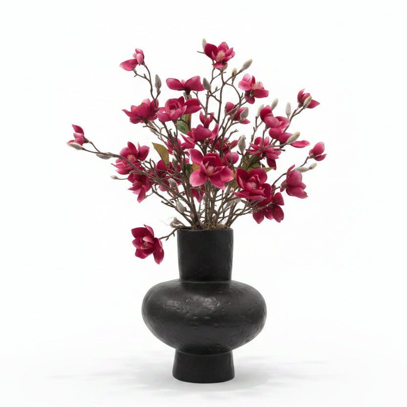 Magnolias in Black Pedestal Vase