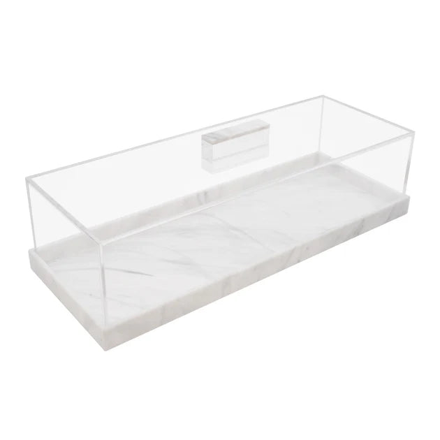 Lucite Decorative Rectangular Container with White Marble Base