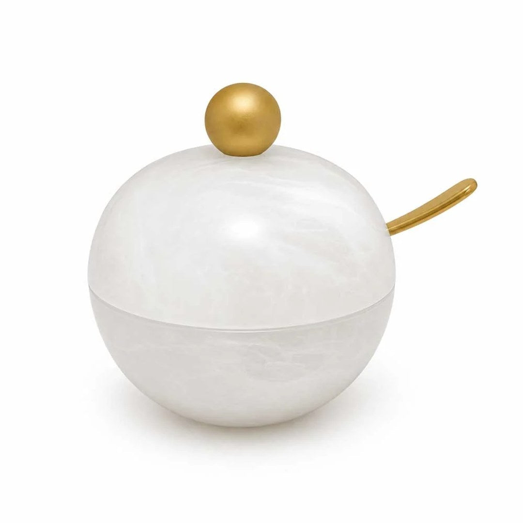 Resin  White Swirl/Gold with Honey Dish Spoon 